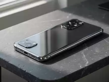 Ein hochwertiges Smartphone liegt auf einer minimalistischen, dunkelgrauen Steinoberfläche bei natürlichem Licht. - Foto: über boerse-global.de