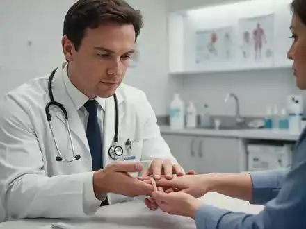 Ein Rheumatologe untersucht die Hand eines Patienten in einer modernen medizinischen Praxis. - Foto: über boerse-global.de