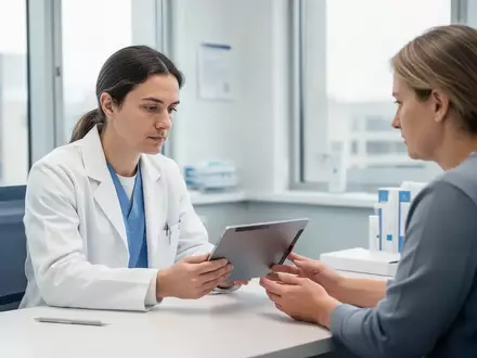 Ein Rheumatologe und ein Patient betrachten gemeinsam ein Tablet in einem modernen Untersuchungszimmer der Uniklinik. - Foto: über boerse-global.de