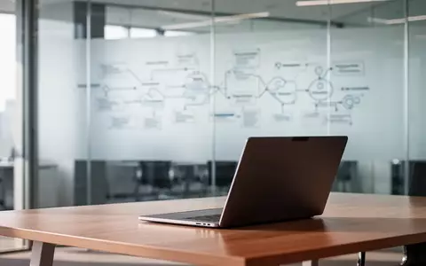 Ein moderner, heller Büroarbeitsplatz mit einem Laptop auf einem Schreibtisch in einer professionellen Arbeitsumgebung. - Foto: über boerse-global.de