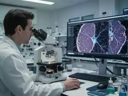 Wissenschaftler bei der Untersuchung von neuralem Gewebe in einem modernen Labor. - Foto: über boerse-global.de