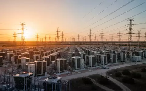 Ein modernes Rechenzentrum vor einer weiten texanischen Landschaft mit Strommasten bei Sonnenuntergang. - Foto: über boerse-global.de