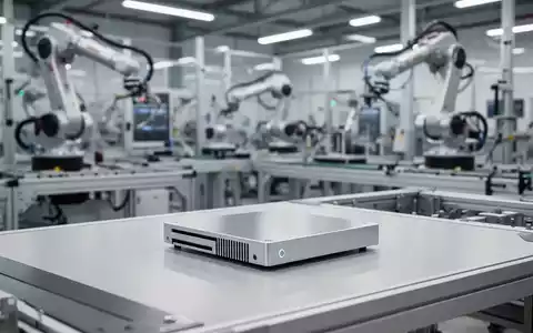 Moderne Fertigungsanlage in einer hellen Industriehalle mit Montagestationen für Computerkomponenten. - Foto: über boerse-global.de