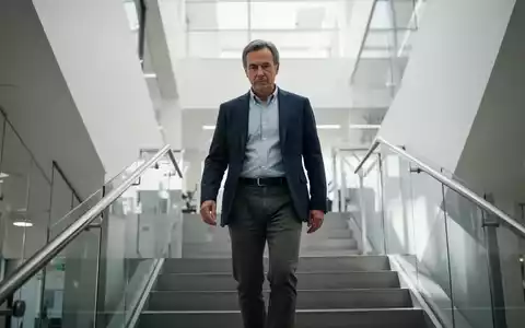 Eine Person mittleren Alters steigt eine moderne Treppe in einem hellen Bürogebäude hinauf. - Foto: über boerse-global.de