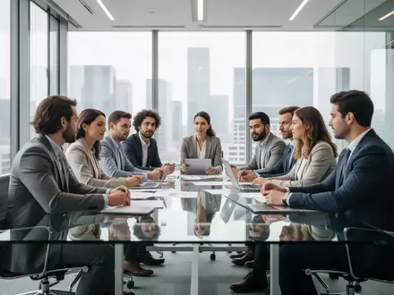 Professionelle Berater in einem modernen Bürogebäude bei einer strategischen Zusammenarbeit an einem Konferenztisch. - Foto: über boerse-global.de