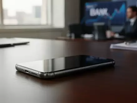 Ein modernes Smartphone liegt auf einem hölzernen Schreibtisch in einer professionellen Büroumgebung. - Foto: über boerse-global.de