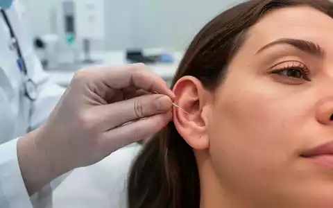 Ärztin bei der Durchführung einer Ohrakupunkturbehandlung an einem Patienten in einer medizinischen Praxis. - Foto: über boerse-global.de