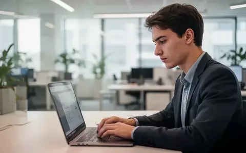 Ein junger Berufstätiger arbeitet konzentriert an einem Laptop in einem modernen, hellen Großraumbüro. - Foto: über boerse-global.de