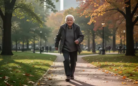 Eine ältere Person geht zügig und aktiv durch einen sonnendurchfluteten Stadtpark, um ihre körperliche Fitness zu fördern. - Foto: über boerse-global.de