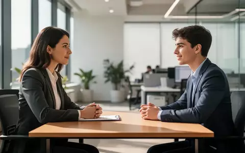 Ein Personaler führt ein professionelles Gespräch mit einem jungen Bewerber in einem hellen, modernen Büro. - Foto: über boerse-global.de