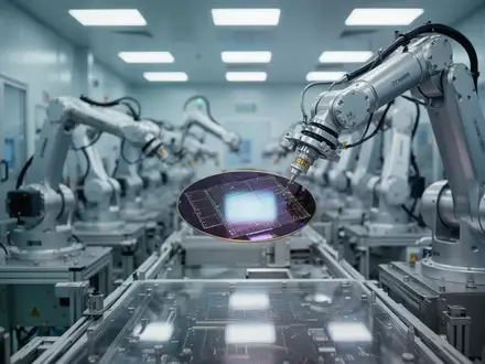 Ein hochmodernes Reinraum-Labor in einer taiwanesischen Halbleiterfabrik mit Präzisionsrobotik bei der Chip-Fertigung. - Foto: über boerse-global.de