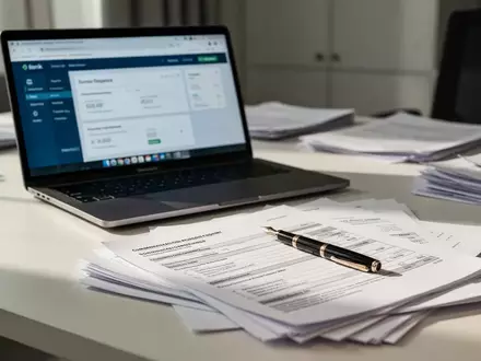 Ein moderner Schreibtisch mit Laptop und geschäftlichen Kaufverträgen in einem Büro. - Foto: über boerse-global.de