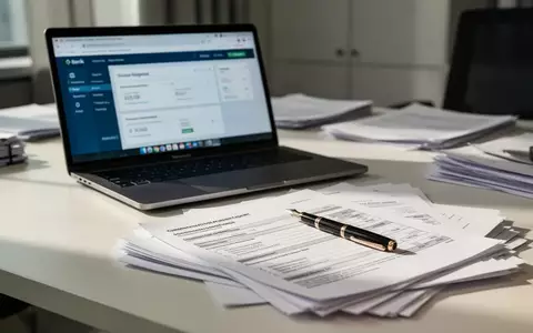 Ein moderner Schreibtisch mit Laptop und geschäftlichen Kaufverträgen in einem Büro. - Foto: über boerse-global.de
