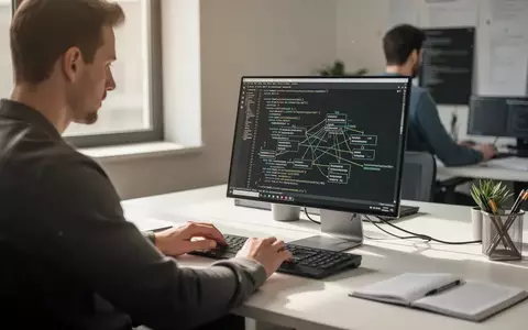Ein Webentwickler arbeitet an einem Laptop in einem modernen Agenturbüro an komplexen digitalen Projekten. - Foto: über boerse-global.de
