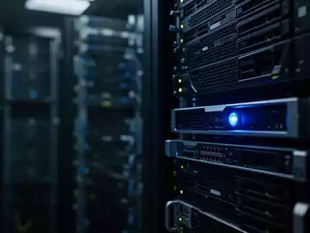Dunkler Serverraum mit leuchtenden Hardware-Komponenten, die eine digitale Infiltration symbolisieren. - Foto: über boerse-global.de
