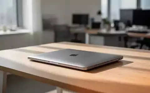 Ein geschlossenes MacBook Pro auf einem modernen Schreibtisch in einem hellen Büro. - Foto: über boerse-global.de