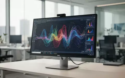 Ein moderner 43-Zoll Dell Monitor auf einem aufgeräumten Schreibtisch in einem hellen, professionellen Büro. - Foto: über boerse-global.de