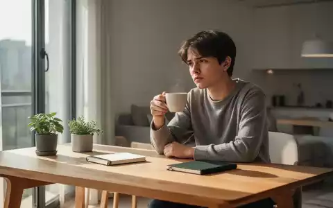 Eine junge Person sitzt nachdenklich an einem minimalistischen Schreibtisch in einer hellen Wohnung. - Foto: über boerse-global.de