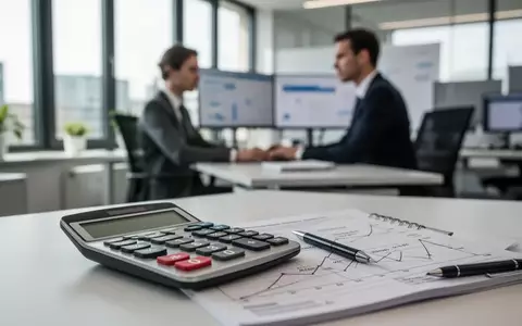 Ein Büroarbeitsplatz mit Taschenrechner und Notizen vor einem unscharfen Hintergrund eines modernen Büros. - Foto: über boerse-global.de