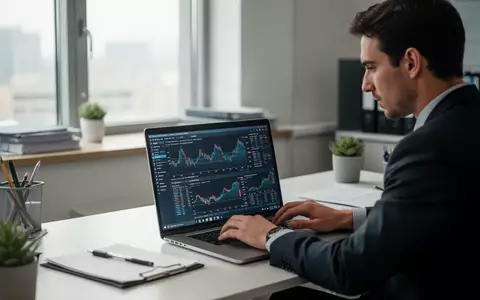 Eine Person arbeitet konzentriert an einem Laptop in einem modernen Büro als Metapher für KI-Compliance und Transparenz. - Foto: über boerse-global.de
