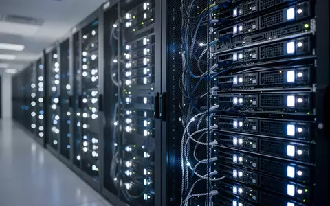 Moderne Serverräume mit leuchtenden LED-Anzeigen in einem Rechenzentrum. - Foto: über boerse-global.de