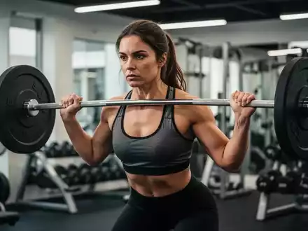 Eine fokussierte Sportlerin beim Krafttraining in einem modernen Fitnessstudio, umgeben von Hanteln. - Foto: über boerse-global.de