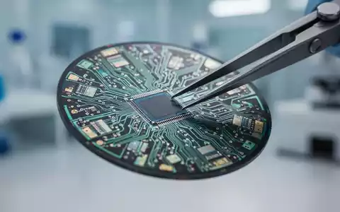 Nahaufnahme eines Halbleiter-Wafers mit komplexen Schaltkreisen in einer sterilen Laborumgebung. - Foto: über boerse-global.de