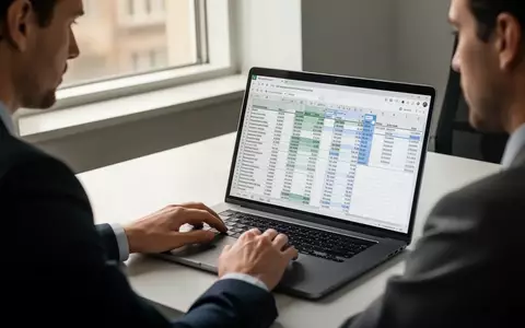 Eine Person arbeitet an einem Laptop an einer komplexen Tabellenkalkulation in einem hellen, professionellen Büro. - Foto: über boerse-global.de