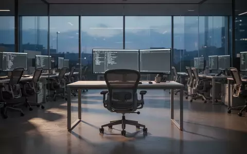 Ein leeres, modernes Redaktionsbüro in der Dämmerung mit unbesetzten Schreibtischen und Computerbildschirmen. - Foto: über boerse-global.de