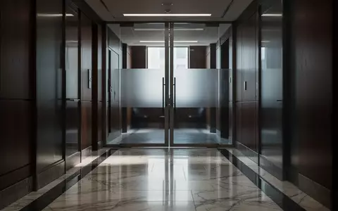 Ein menschenleerer, modern gestalteter Gerichtsgang mit polierten Böden und gedimmtem Licht in einem Justizgebäude. - Foto: über boerse-global.de