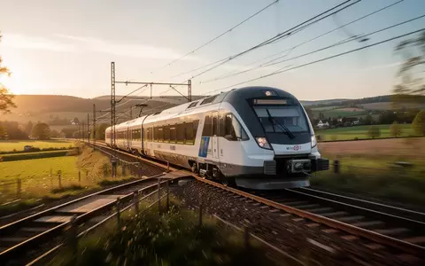 Ein moderner Regionalzug fährt durch eine ländliche Landschaft bei Sonnenuntergang. - Foto: über boerse-global.de