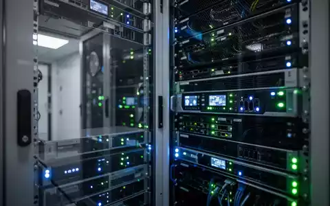 Nahaufnahme von moderner Server-Hardware in einem Rechenzentrum mit leuchtenden Status-LEDs. - Foto: über boerse-global.de