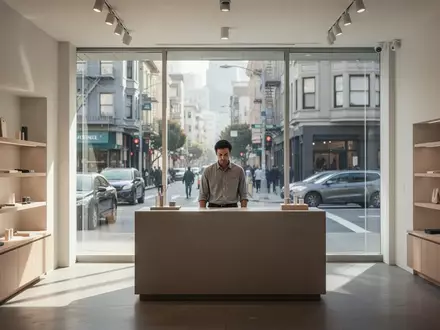 Ein Angestellter steht hinter einer Ladentheke in einem modern eingerichteten Geschäft in San Francisco. - Foto: über boerse-global.de