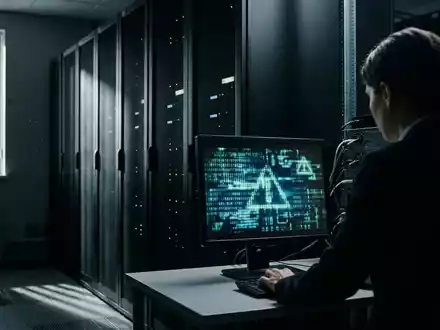 Ein beleuchteter Computerbildschirm in einem dunklen Serverraum symbolisiert einen Hackerangriff auf eine Behörde. - Foto: über boerse-global.de