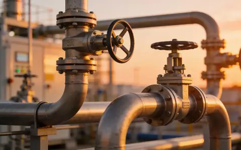 Moderne Industrieanlage zur Wasserstofferzeugung bei Sonnenaufgang mit Fokus auf metallische Leitungen. - Foto: über boerse-global.de