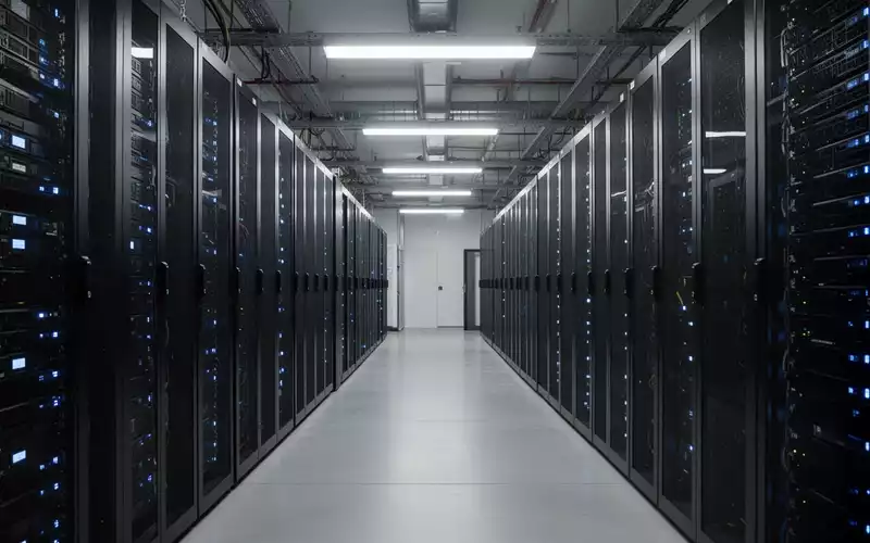 Moderne Serverräume in einem europäischen Rechenzentrum mit leuchtenden Hardware-Racks für KI-Infrastruktur. - Foto: über boerse-global.de