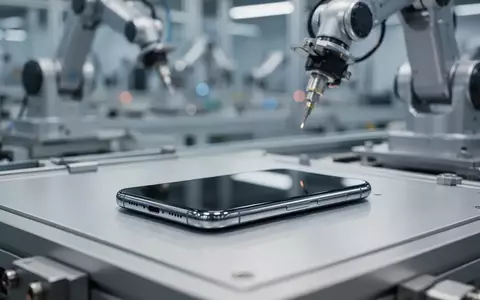 Nahaufnahme einer hochmodernen Smartphone-Fertigungsstraße in einer Fabrik mit Präzisionswerkzeugen und Bauteilen. - Foto: über boerse-global.de
