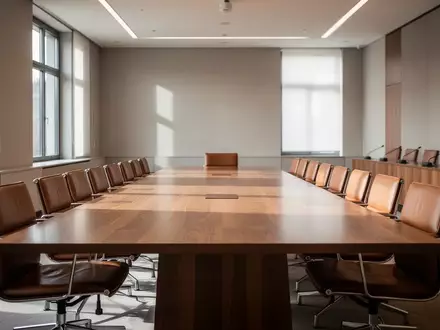 Ein leerer, modern gestalteter Sitzungssaal im Schweizer Parlamentsgebäude mit Holztisch und Stühlen bei Tageslicht. - Foto: über boerse-global.de