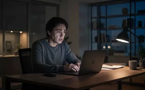 Eine Person sitzt konzentriert und besorgt an einem Laptop in einem modern eingerichteten Heimbüro bei gedimmtem Licht. - Foto: über boerse-global.de