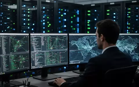 Ein IT-Sicherheitsexperte arbeitet in einem abgedunkelten Serverraum an der Analyse komplexer digitaler Netzwerkstrukturen. - Foto: über boerse-global.de