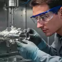 Ein Techniker in Schutzkleidung prüft ein Metallbauteil in einer industriellen 3D-Druck-Anlage. - Foto: über boerse-global.de