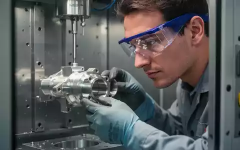 Ein Techniker in Schutzkleidung prüft ein Metallbauteil in einer industriellen 3D-Druck-Anlage. - Foto: über boerse-global.de