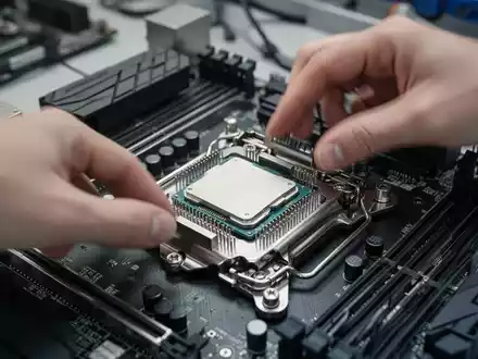 Ein Techniker installiert einen Prozessor in einen Mainboard-Sockel in einer Werkstatt. - Foto: über boerse-global.de