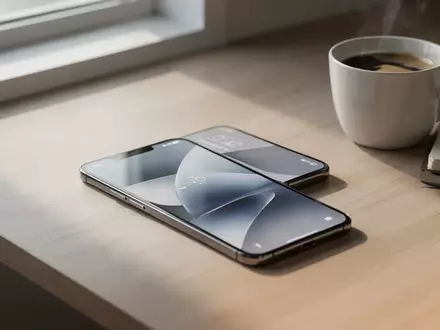 Ein modernes Smartphone auf einem minimalistischen Schreibtisch neben einem Notizbuch bei natürlichem Tageslicht. - Foto: über boerse-global.de