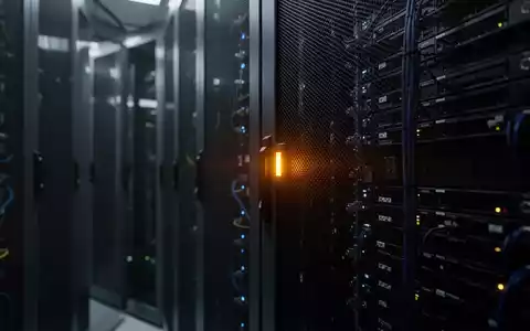 Dunkler Serverraum mit blinkenden Kontrollleuchten als Symbol für Ermittlungen gegen Cyberkriminalität. - Foto: über boerse-global.de