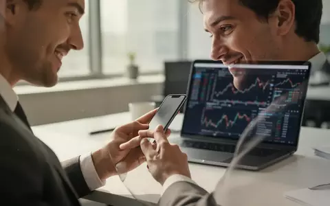 Ein Büroangestellter blickt an einem modernen Arbeitsplatz auf sein Smartphone, während ein Laptop im Hintergrund steht. - Foto: über boerse-global.de