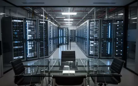 Moderne Serverräume eines Rechenzentrums mit blau leuchtenden LED-Anzeigen in einer technologischen Arbeitsumgebung. - Foto: über boerse-global.de