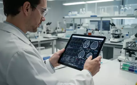 Eine medizinische Forscherin arbeitet in einem hellen Labor an der Analyse von Gesundheitsdaten auf einem Tablet. - Foto: über boerse-global.de