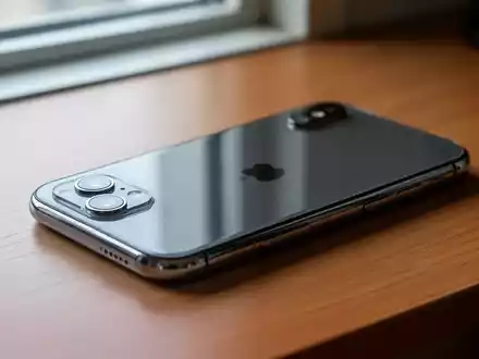 Ein gebrauchtes iPhone X liegt auf einem Holztisch bei natürlichem Licht. - Foto: über boerse-global.de