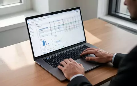 Ein moderner, minimalistischer Arbeitsplatz mit einem Laptop, auf dessen Bildschirm eine komplexe Datentabelle zu sehen ist. - Foto: über boerse-global.de